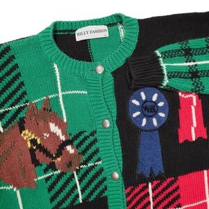 VTG HILLY FASHION Women's XL Equestrian Themed Button Down Knit Cardigan Sweater